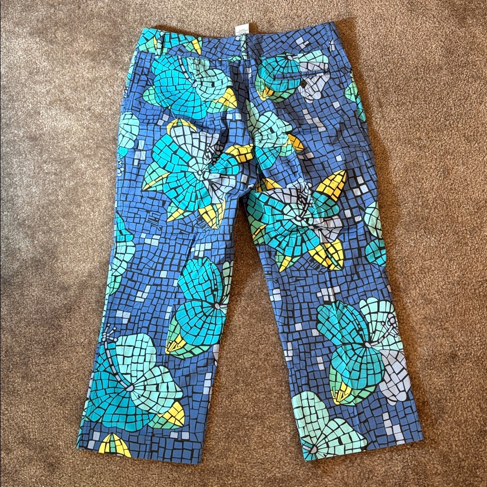 Lilly Pulitzer petite vintage mosaic stained glass blue monokini capri pants - Picture 4 of 5